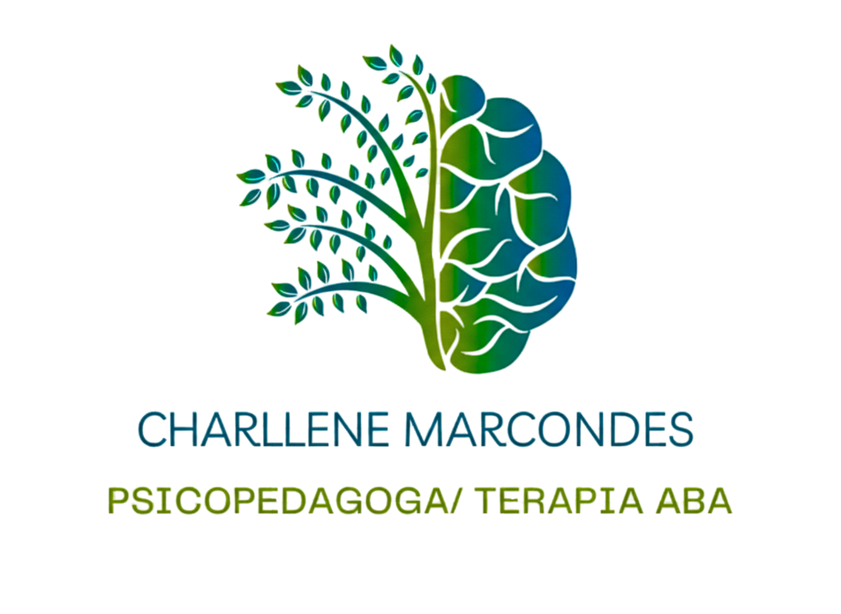 Logo com cérebro e folhas em tons de verde e azul